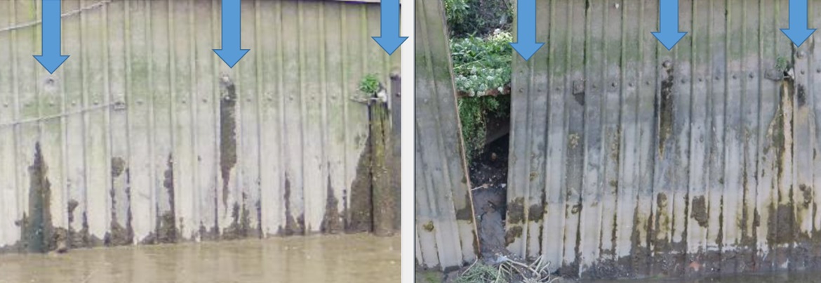 Wandsworth Riverside Quarter where loss of an impounded water level resulted in the failure of a missing tie bolt in the sheet steel pile wall.